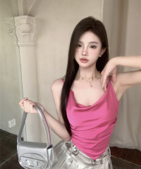 實拍 純欲無袖褶皺不規則顯瘦短款吊帶背心內搭打底衫上衣