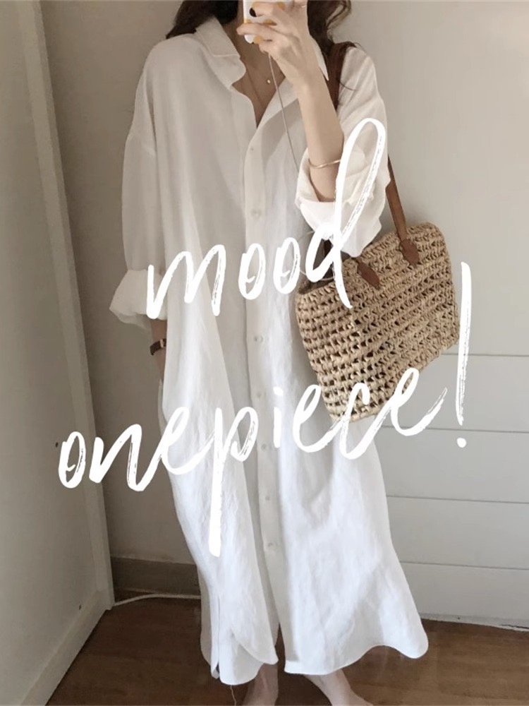 沙灘海邊白色防曬開衫外套女夏季襯衣薄款高級感休閒寬鬆長款襯衫