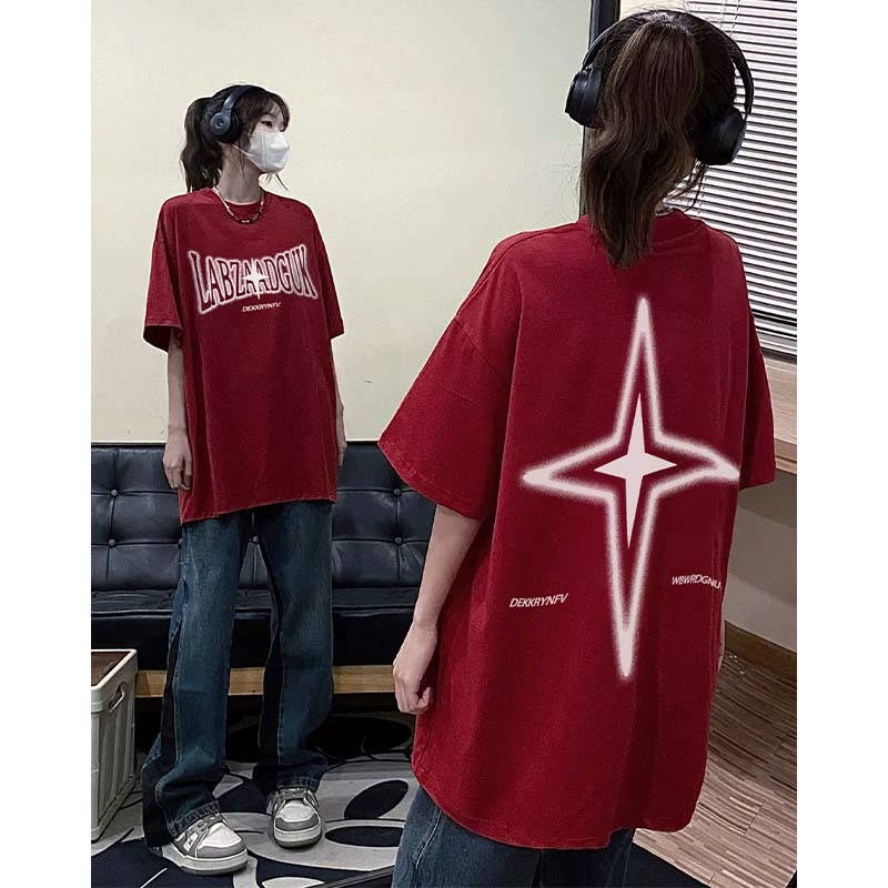 純棉200克精梳棉包領質量韓版寬鬆大碼中長款短袖潮T恤女