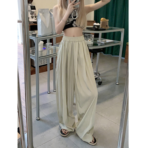 Real shot!  2024 new style loose slimming wide leg pants elastic high waist straight solid color casual pants for women