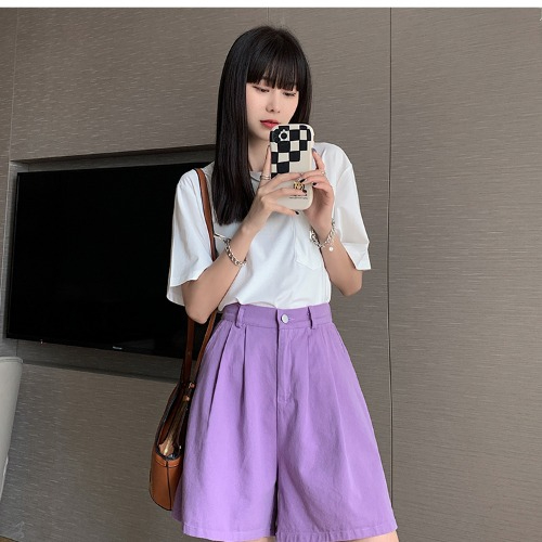 大碼高腰休閒短褲女夏季直筒a字闊腿褲胖妹妹卡其色顯瘦五分褲子