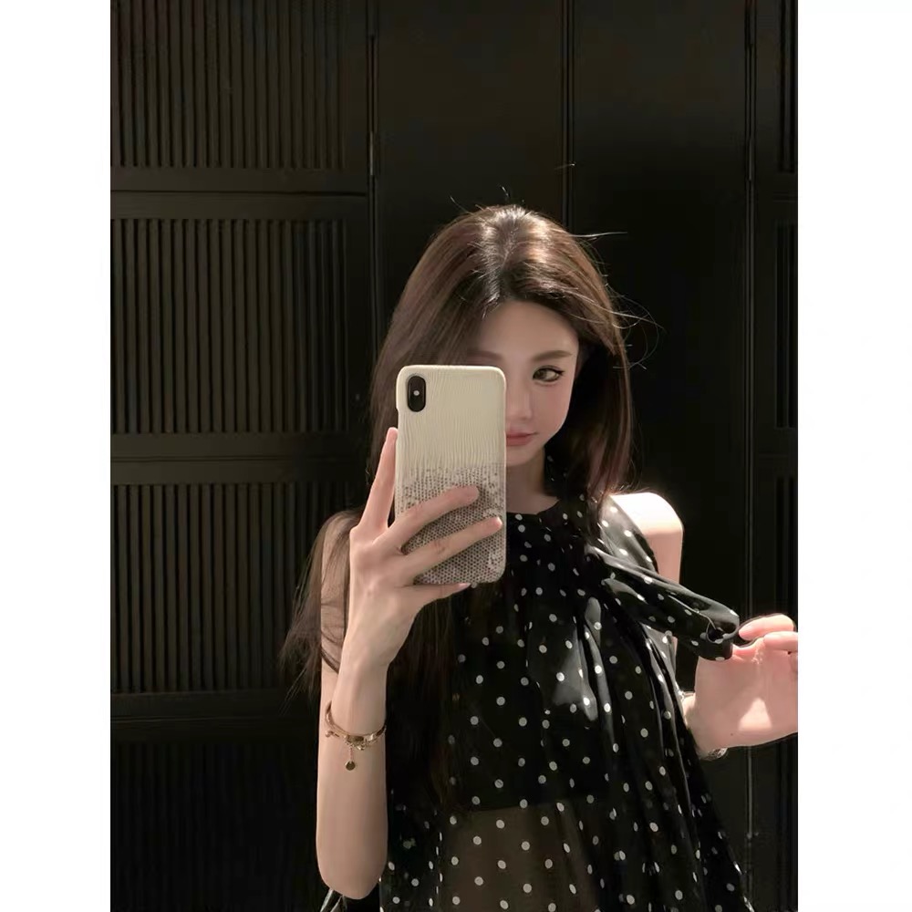 JoyingLimit s*lp復古波點系帶雪紡衫女性感寬鬆顯瘦薄款打底衫