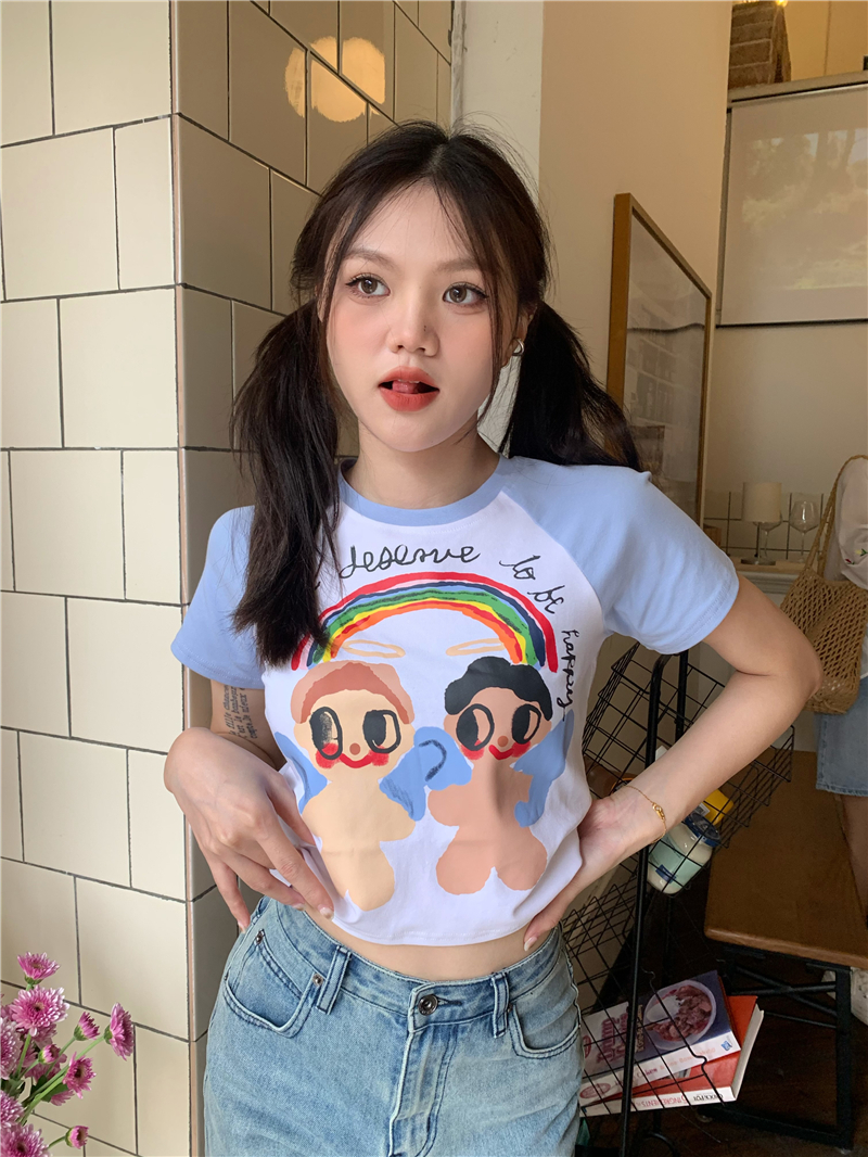 實拍 美式童趣印花插肩短袖T恤