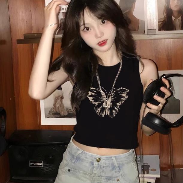 天貓質量辣妹小背心女夏季復古高級感黑色性感小個子無袖上衣