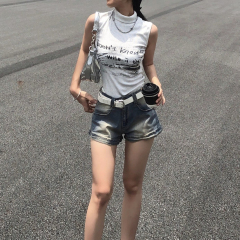 官圖 260隨心裁復古字母背心女夏季修身顯瘦半高領上衣