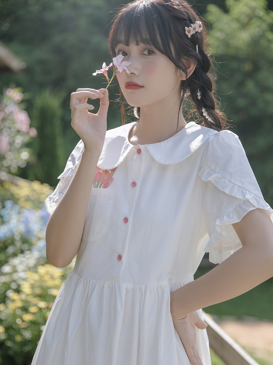 學院風白色溫柔少女連衣裙女夏季新款夏天奶甜收腰裙子初戀系