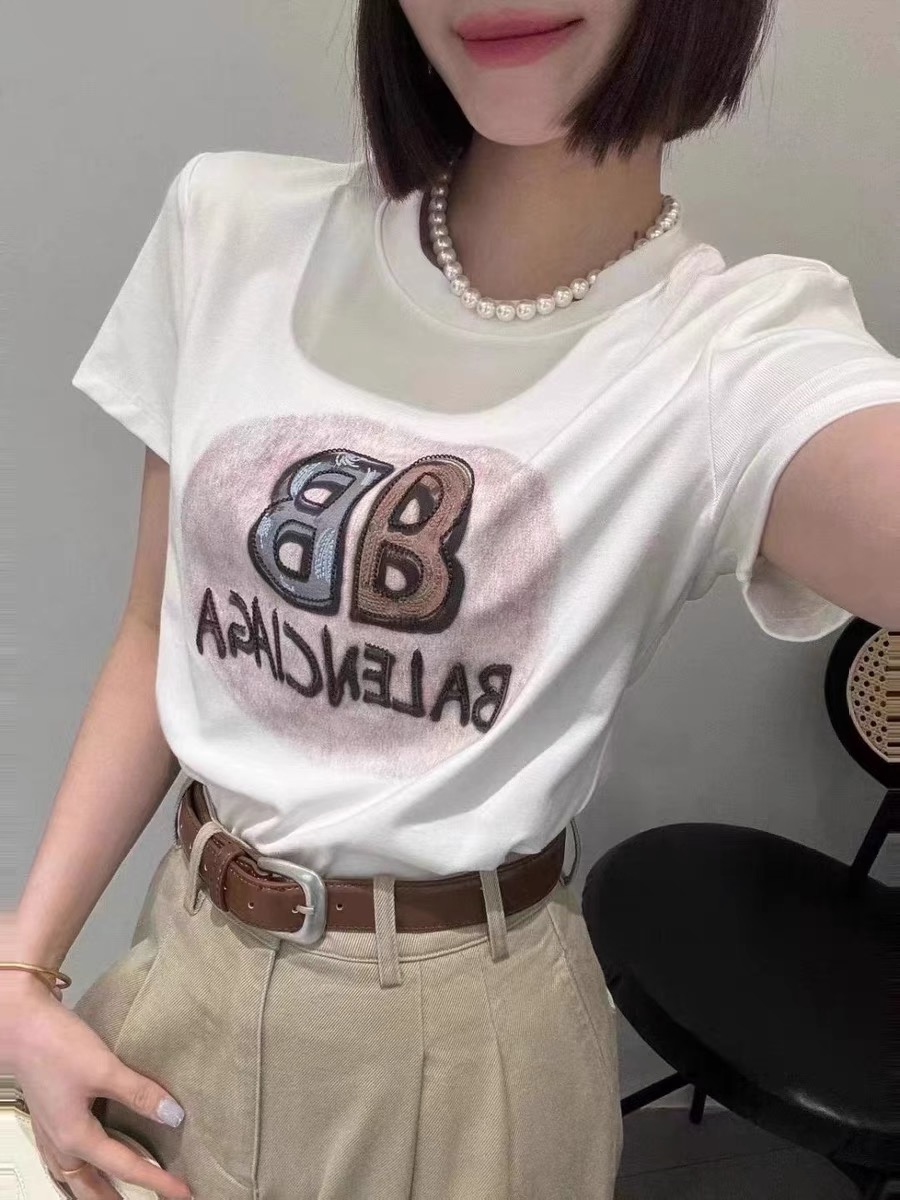 2024春夏新款女裝歐貨字母印花圓領短袖潮短袖T恤女上衣ins