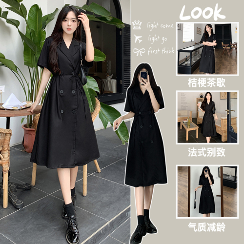 Actual shot of new summer Internet celebrity royal sister style long skirt, high-end textured lapel suit dress for women