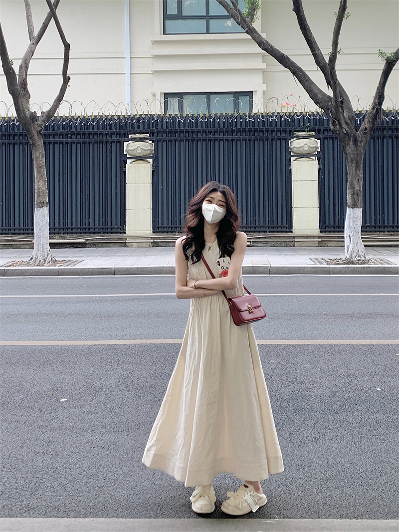 實拍#復古慵懶大裙擺連衣裙氣質文藝長裙高級感小眾背心裙夏