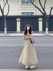 實拍#復古慵懶大裙擺連衣裙氣質文藝長裙高級感小眾背心裙夏
