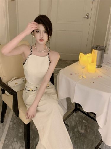 Real shot of elegant maker Xiao Xiangfeng suspender top high-waisted wide-leg pants French lady style high-end suit