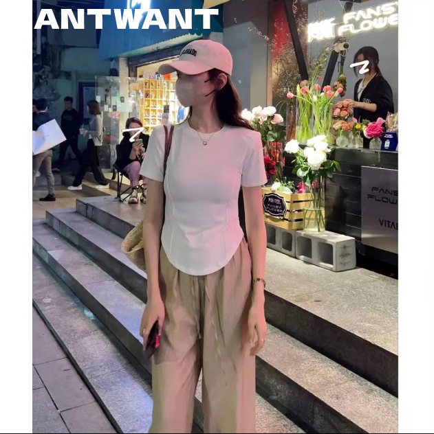 新款不規則正肩oversize上衣夏款設計感修身顯瘦短袖t恤女
