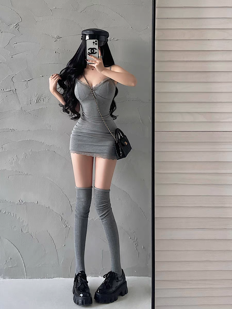 YoungGirlDay純欲風性感緊身顯瘦收腰打底蕾絲吊帶連衣裙包臀短裙
