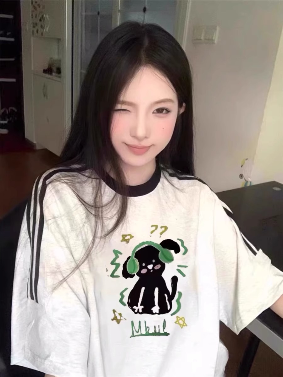 2024年夏裝新款 220克100%棉三條槓 2024年新款夏裝短袖T恤女