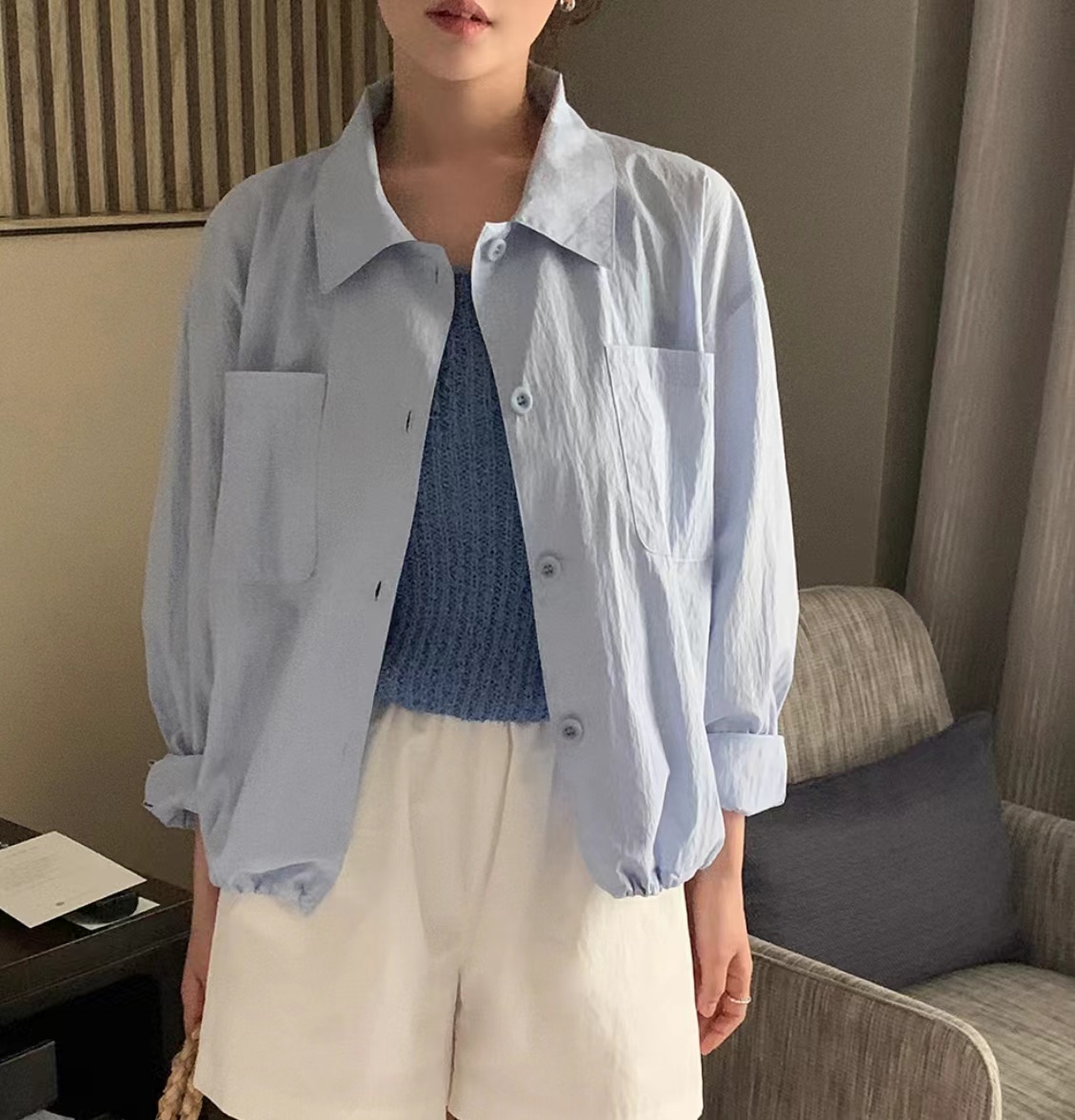 韓國chic 防曬衣女襯衫休閒外搭開衫外套女襯衣