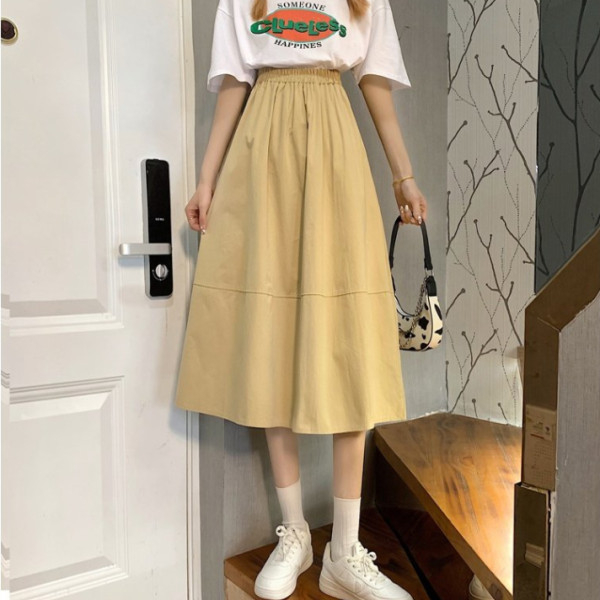 Ladies Casual Workwear Semi-annual Skirt 2024 Summer New Korean Version Thin High-Waist Black Versatile Slimming A-Line Skirt