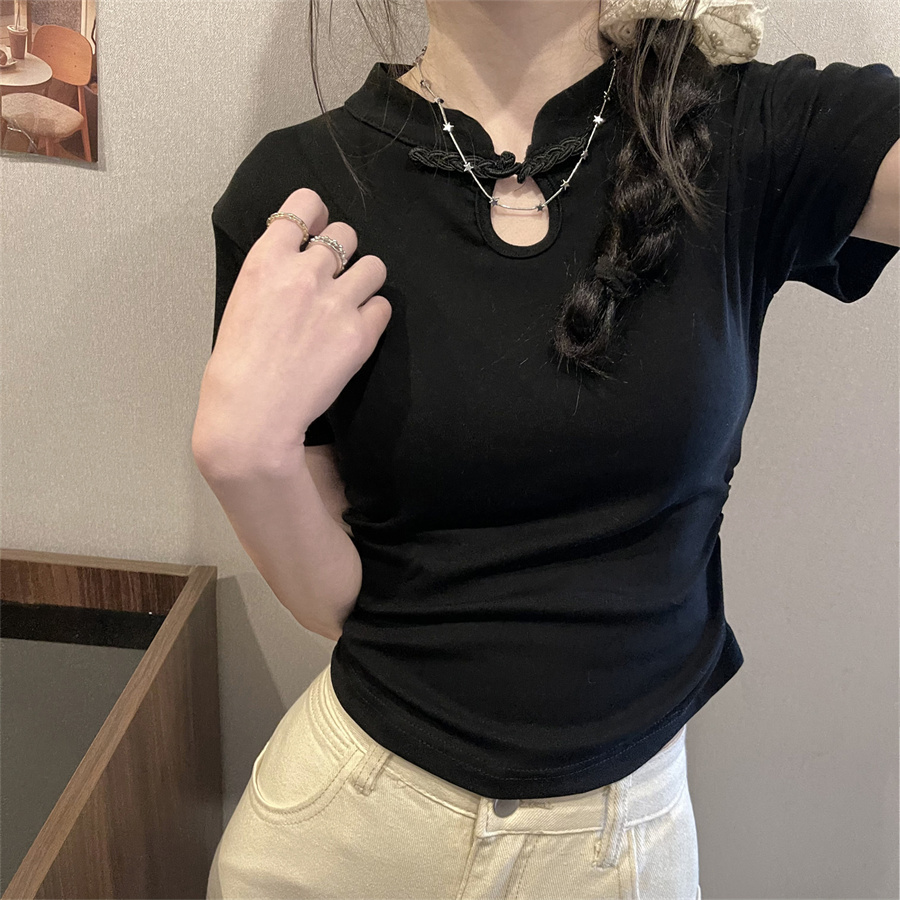 實拍新中式國風盤扣短袖t恤中式女裝韓系chic別致上衣