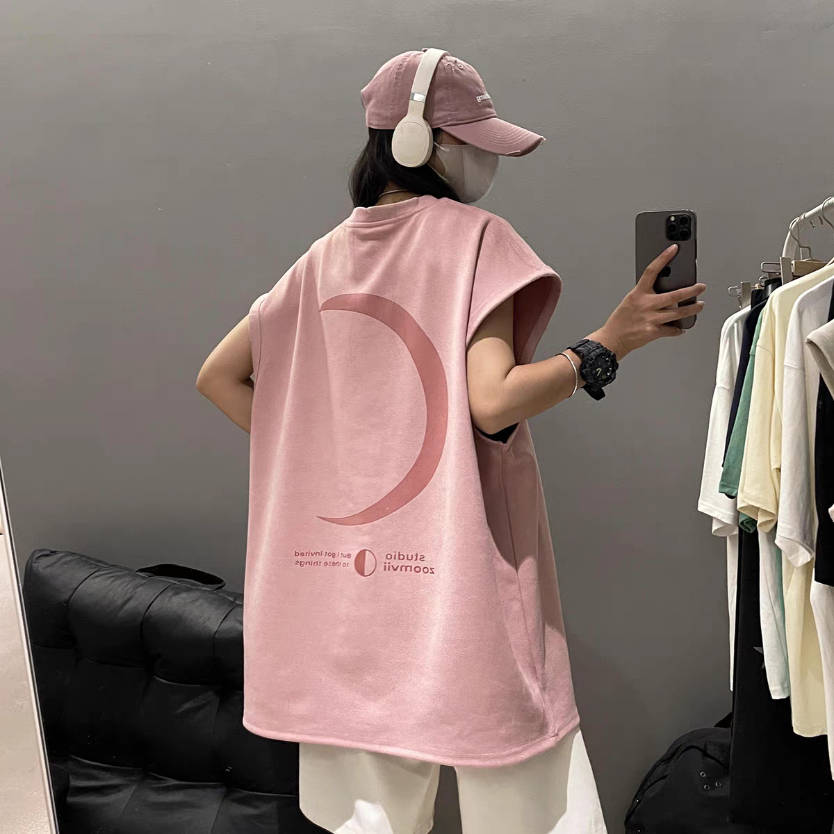 包領200克麂皮絨無袖T恤女韓版寬鬆大碼中長款潮學生炸街背心