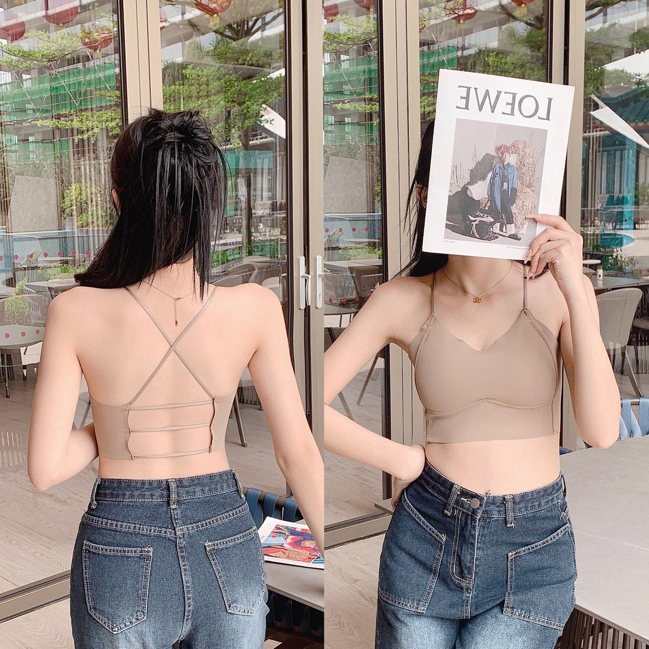 實拍價~冰絲鏤空美背小吊帶背心品質款固定杯墊內衣女裹胸