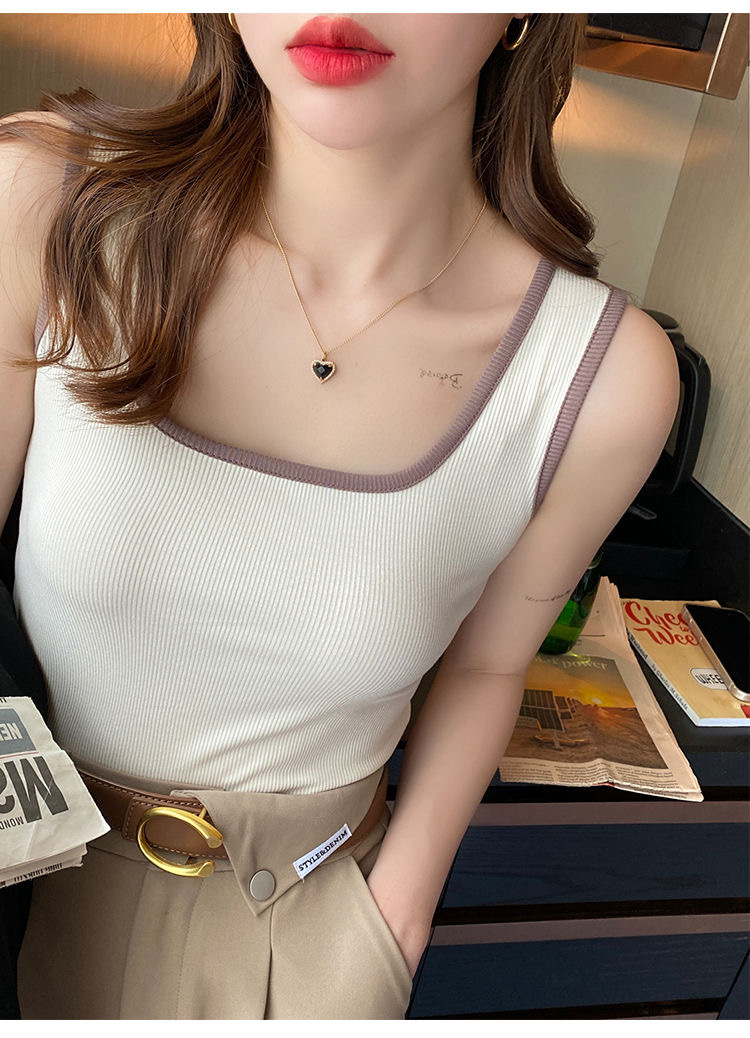 方領吊帶背心女西裝內搭遮副乳打底上衣夏季百搭外穿白色無袖T恤