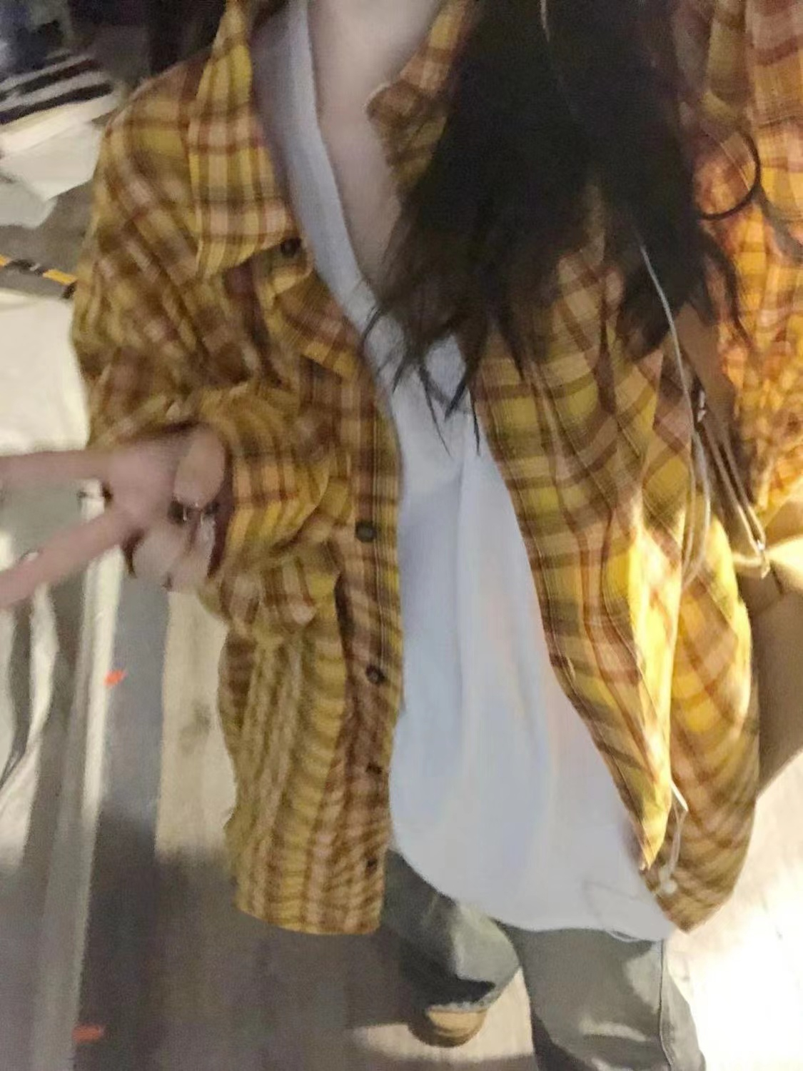 春秋新款復古chic黃格子襯衫外套女oversize寬鬆垂墜感慵懶風襯衣