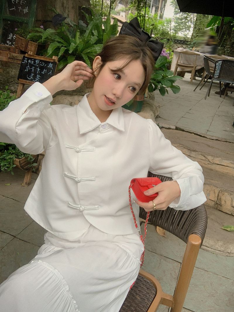 實拍新中式改良版國風盤扣襯衣女2024年春夏新款百搭純色長袖上衣
