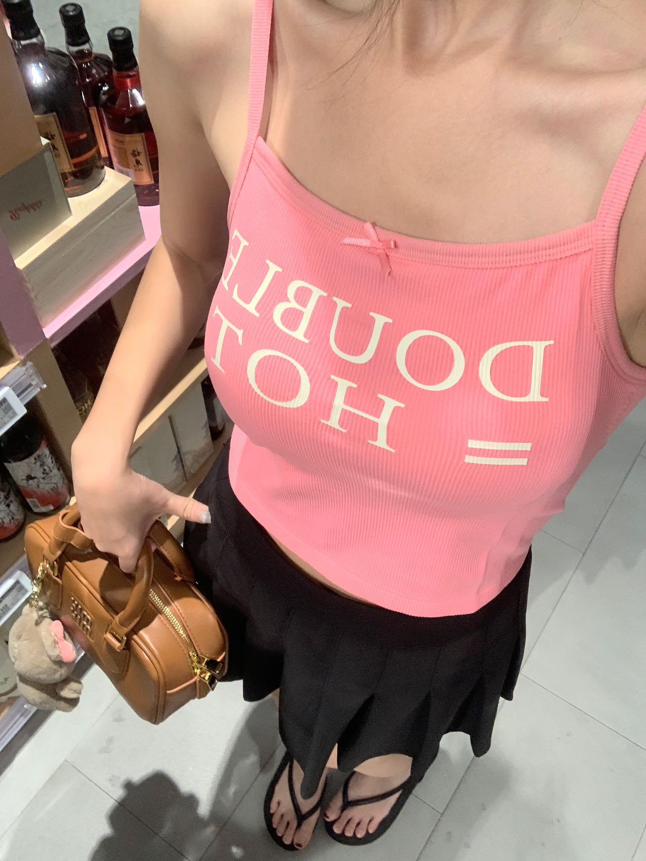 潮牌字母印花吊帶背心女帶胸墊甜辣妹純欲蝴蝶結修身短款抹胸上衣