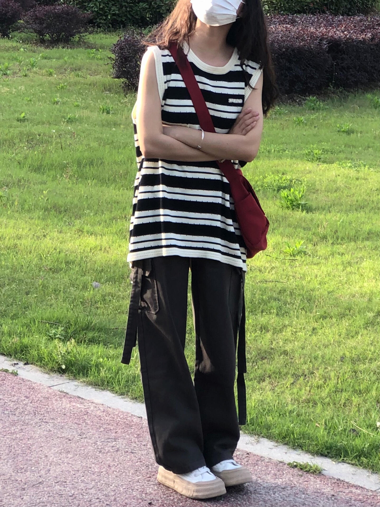 色紡  條紋針織吊帶背心女夏季復古辣妹寬鬆顯瘦外穿內搭打底衫