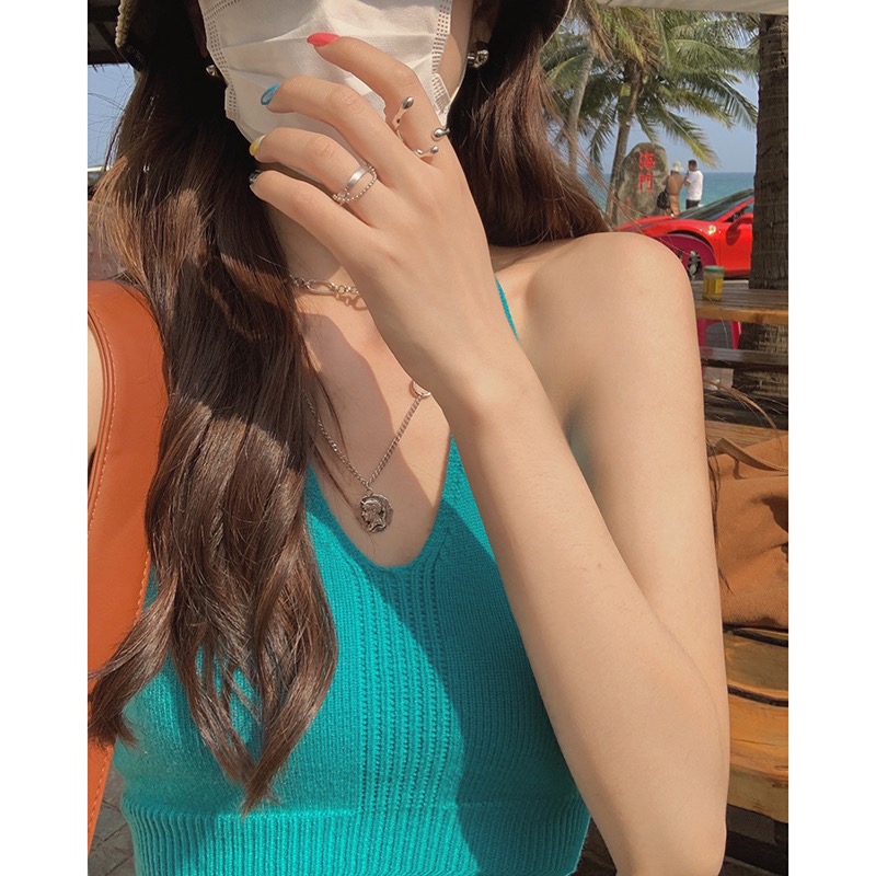 YesasYou/吊帶背心女設計感小眾蝴蝶結內搭無袖修身蕾絲針織