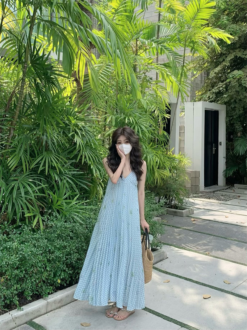 實拍#夏季新款海邊度假風長裙子法式高級感吊帶連衣裙女
