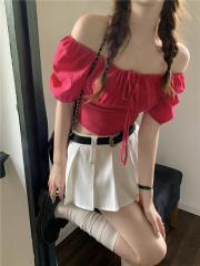 實拍 夏季格子襯衫女短袖綁帶上衣女