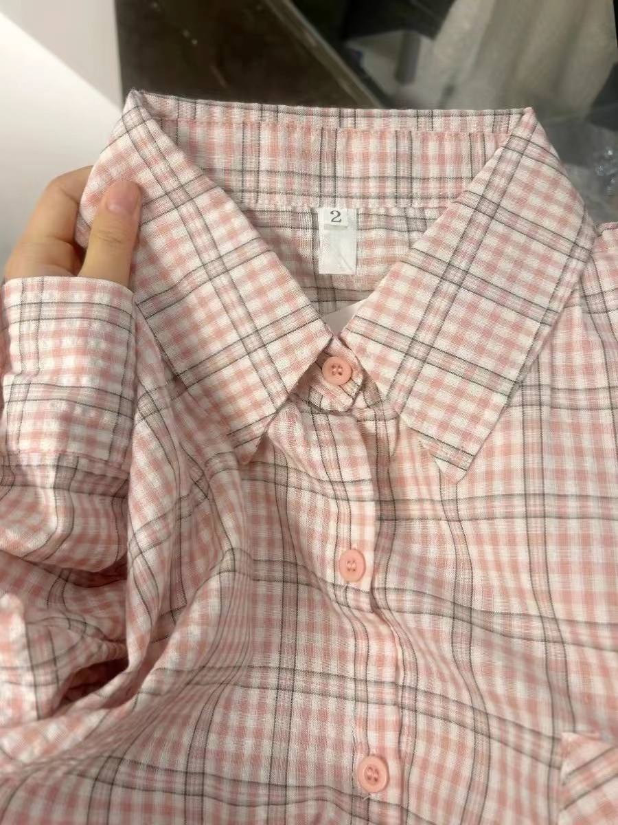 2024年早春夏季新款女裝漂亮穿搭高級格紋polo領襯衫小眾上衣歐貨