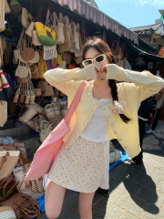 實拍~ 韓版百搭麻花開衫毛衣女甜美碎花半身裙蝴蝶結吊帶套裝