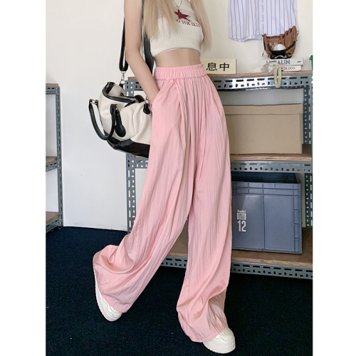 Real shot!  2024 new style loose slimming wide leg pants elastic high waist straight solid color casual pants for women