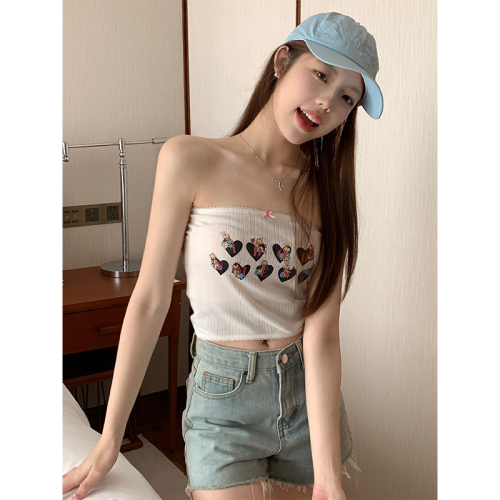 Real shot of lace love slim tube top vest top women summer new bow