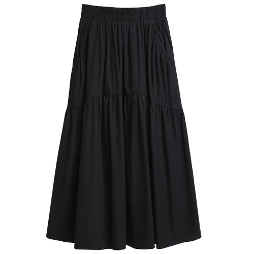 Summer 2024 new elastic waist mid-length skirt simple loose solid color