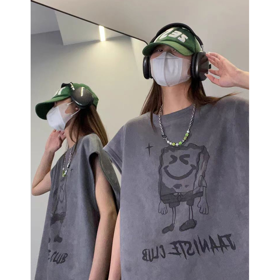包領200克麂皮絨無袖T恤女韓版寬鬆大碼中長款潮學生炸街甜酷背心