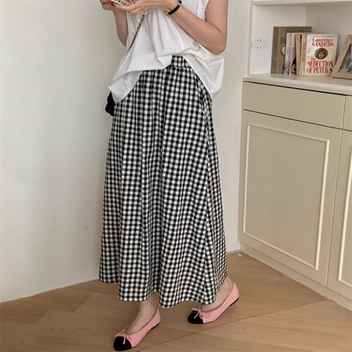 Summer 2024 new elastic waist plaid skirt for women, versatile Korean style casual plaid