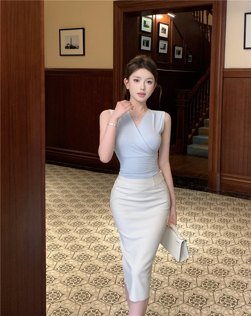 實拍 韓女姐姐 小心機親膚針織上衣+包臀半身裙套裝