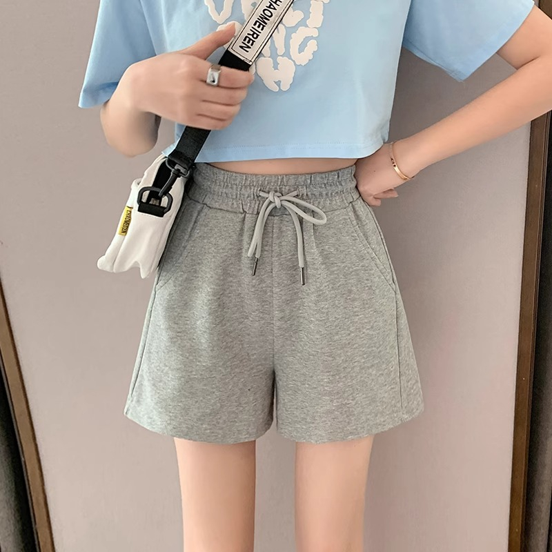官圖#250g斜紋拉架 運動短褲女夏季薄款跑步寬鬆闊腿休閒褲