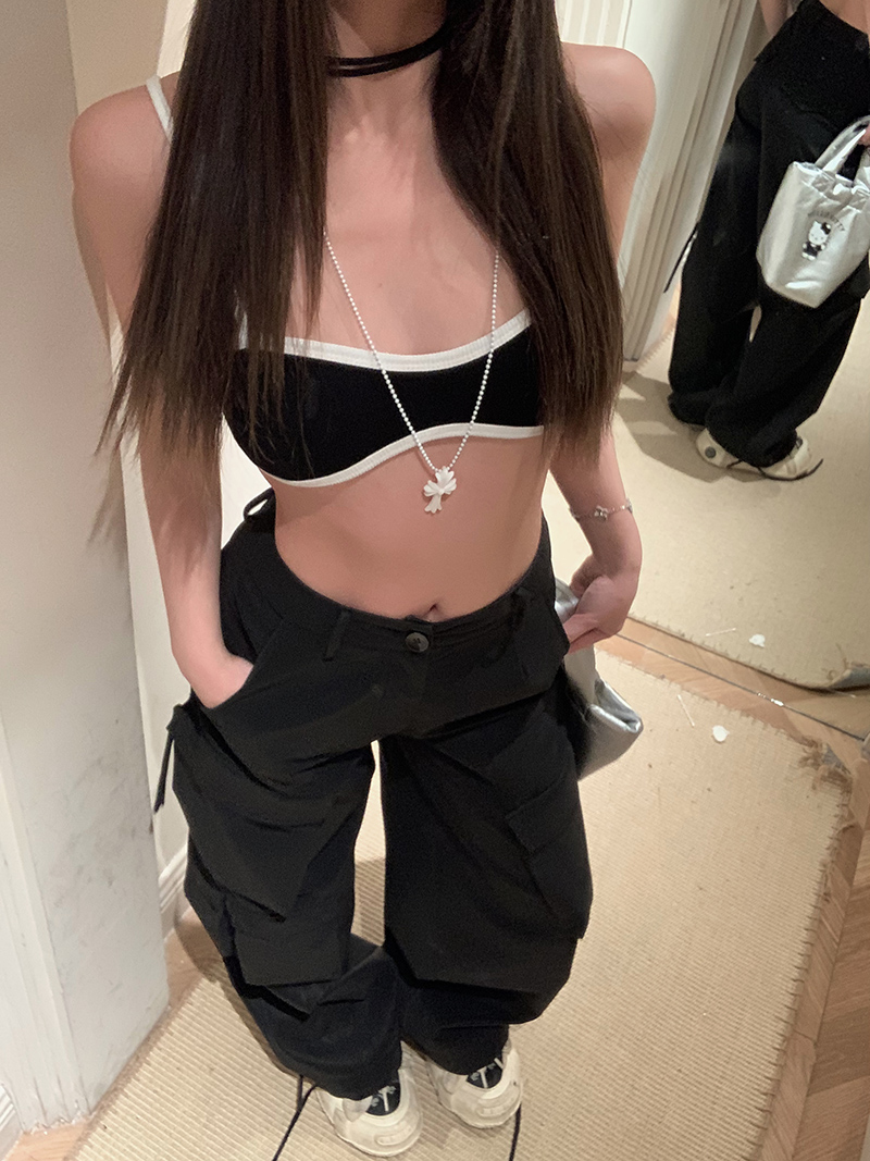 實拍！美背修身顯瘦短款打底無袖潮黑色吊帶背心女內搭2445