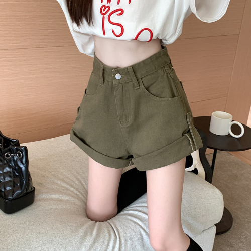 2024 New Summer Sweet Cool Spicy Style Jeans High Waist Temperament Curled Wide Leg Pants A-Line Shorts Women's Hot Pants