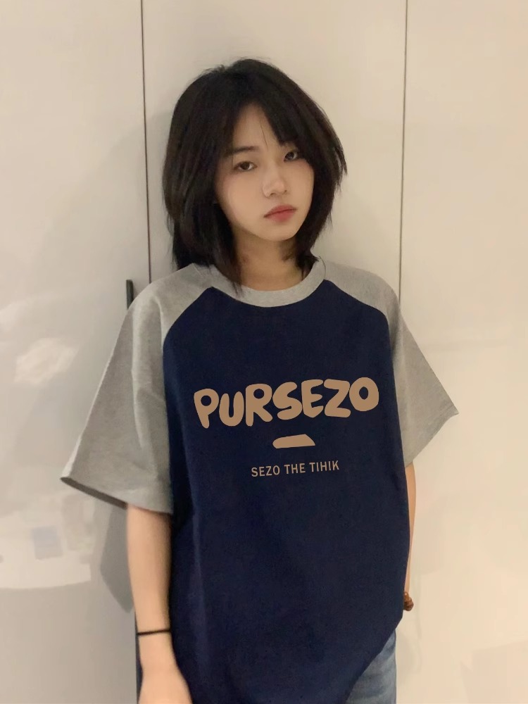 2024年夏裝220g插肩袖100%棉 撞色拼色空白版短袖T恤女純棉M-3XL