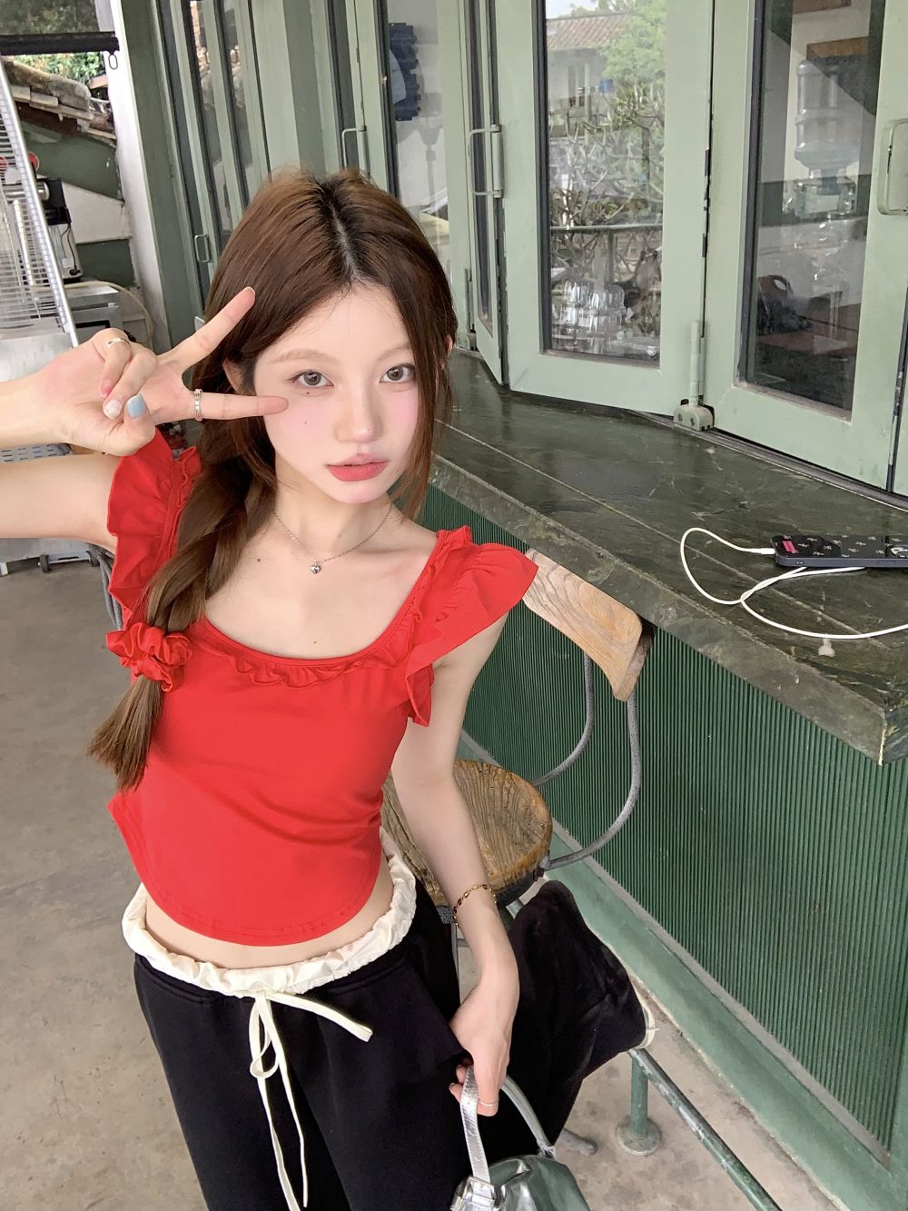 實拍小飛袖吊帶上衣女夏季正反兩穿修身短款T
