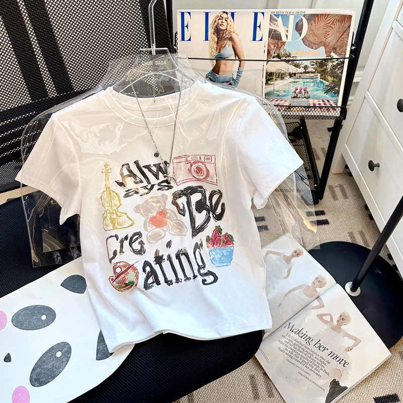 2024年夏裝新款 92棉/8氨綸40支210g純棉 修身短款T恤女短袖