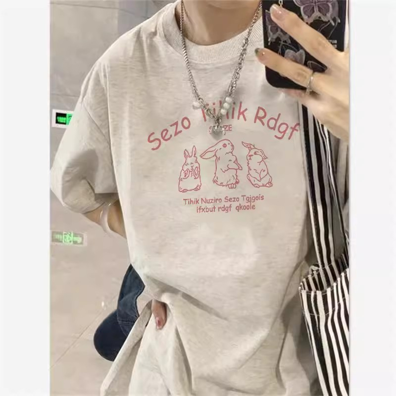 200克 精梳純棉新款T恤女寬鬆大碼設計潮牌版印花上衣