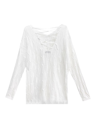 White knitted blouse for women with spring suspenders to wear 2024 new style lazy design niche hollow open back...