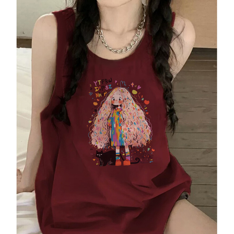 210克後包條 春夏季寬鬆純棉印花無袖背心女