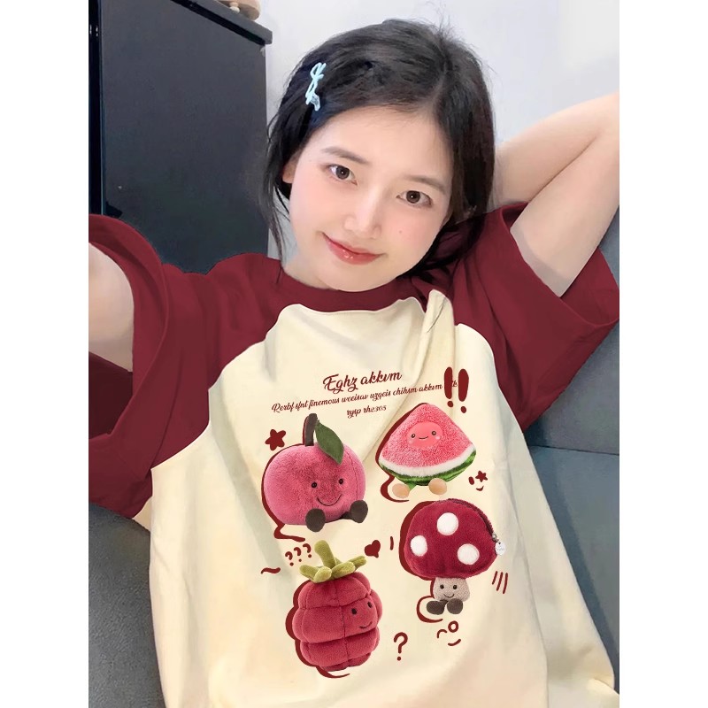 2024 summer 220g raglan sleeves 100% cotton contrasting color block blank version short-sleeved T-shirt for women pure cotton M-3XL