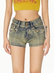 Spicy black American vibe style denim shorts for women summer hot girls slim European and American sexy low waist hip-covering hot pants